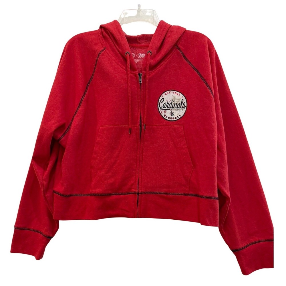 St Louis Cardinals MLB Red Full Zip Cropped Hoodie Campus Lifestyle XXL Women's‎